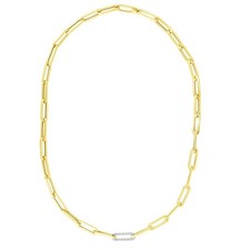 .32ct Diamond Paperclip Link Textured Necklace Real 14K Yellow Gold 17"