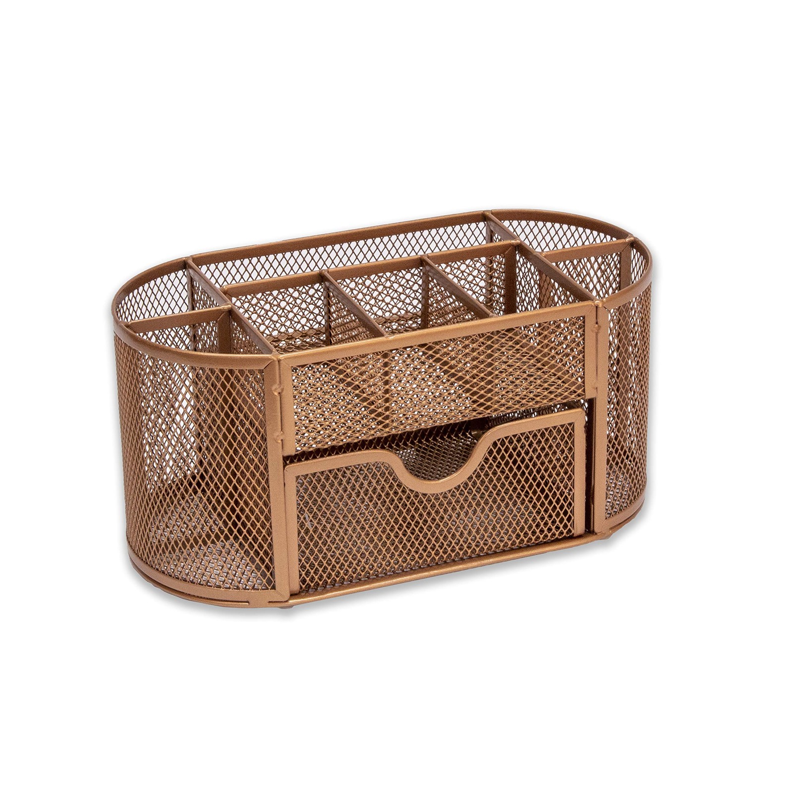 OSCO Wire-Mesh Desk Organiser with Drawer – 8 Compartment Rosegold, Rosegold