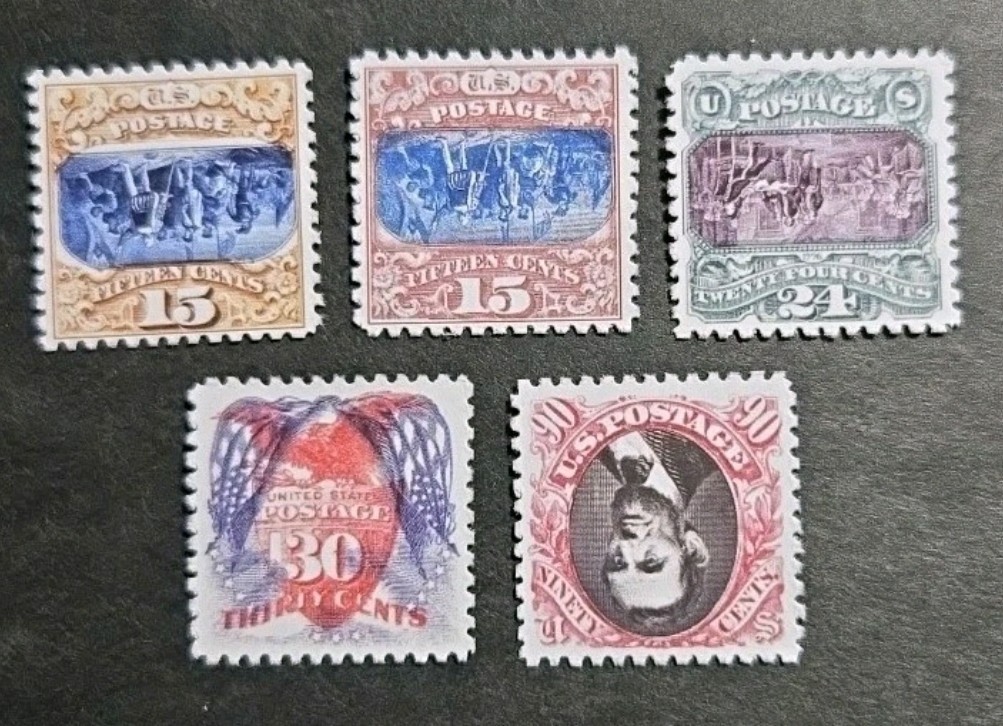 US Scott #118b-122b 1869 Pictorial Issue Invert Error Stamp Replica Collection
