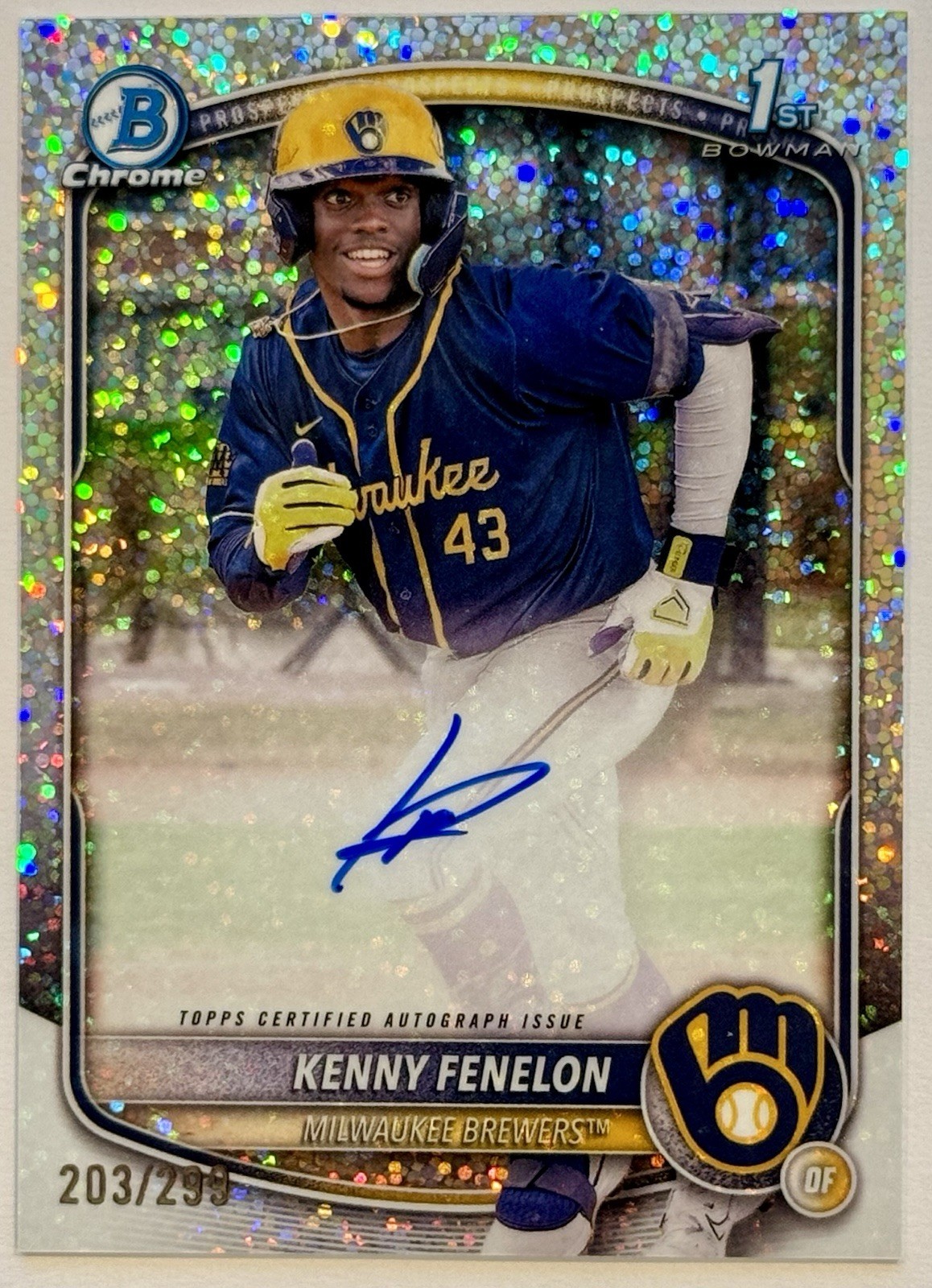 2025 Bowman Chrome Kenny Fenelon 1st Speckle Refractor Auto #203/299 #CPA-KF