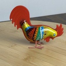 Vintage Soviet Wind Up Tin Toy Pecking Chicken Rooster with Key  Box video see