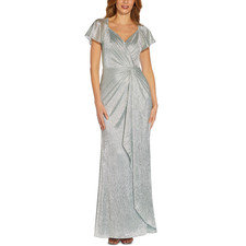  229 Adrianna Papell Sea Glass Metallic Mesh Twist Evening Gown 8 NEW A485