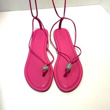 INC Amille Fushia Faux Leather Lace Up Flip Flops 6M