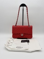 Chanel Classic Double Flap Bag Medium Red Quilted Lambskin Silver-Tone Hardware