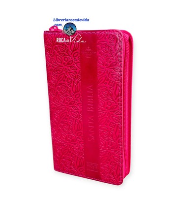 Biblia tamaño chequera Reina-Valera 1960 imitación piel rosa con indice cierre 