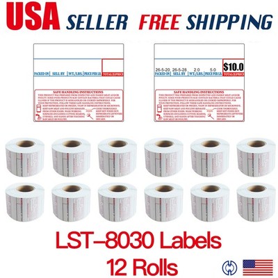 CAS LST-8030 Printing Scale Label, 58 x 50 mm, UPC/Safe Handling, 12 Rolls H