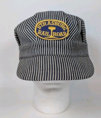 Vintage Strasburg Rail Road Engineer Utility Cap Hickory Stripe USA Size 7 3/8