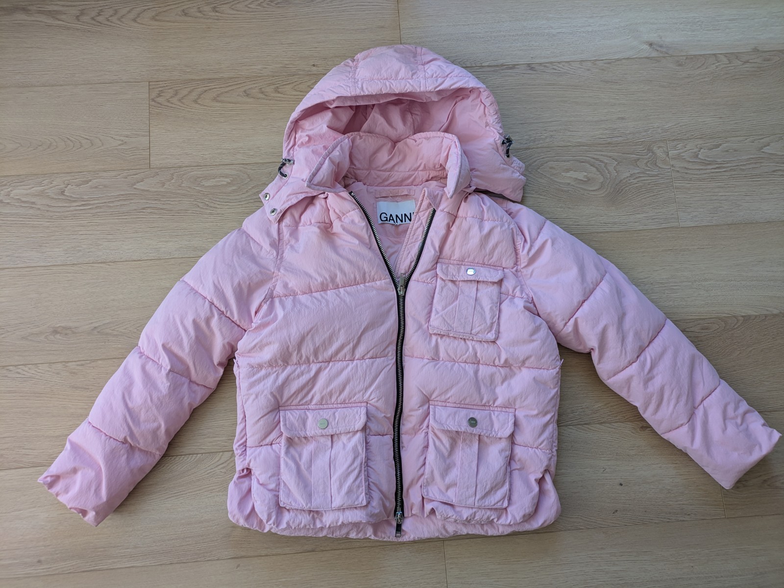 GANNI Heavy Tech Puffer Coat In Lilac Pink - Size 36 / Small