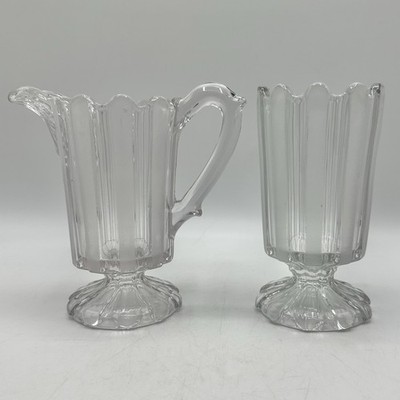 Antique EAPG Bakewell, Pears & Co Frosted Ribbon Creamer & Open Sugar Bowl /cb