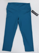 EVOLUTION CREATION LARGE TEAL BLUE GREEN HIGH WAIST CROPPED LEGGINGS NWT