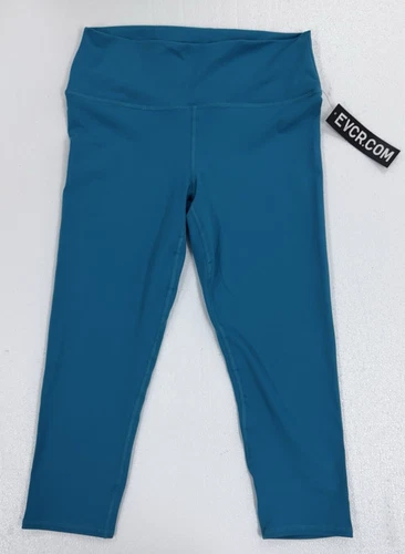 EVOLUTION & CREATION LARGE TEAL BLUE GREEN HIGH WAIST CROPPED LEGGINGS NWT