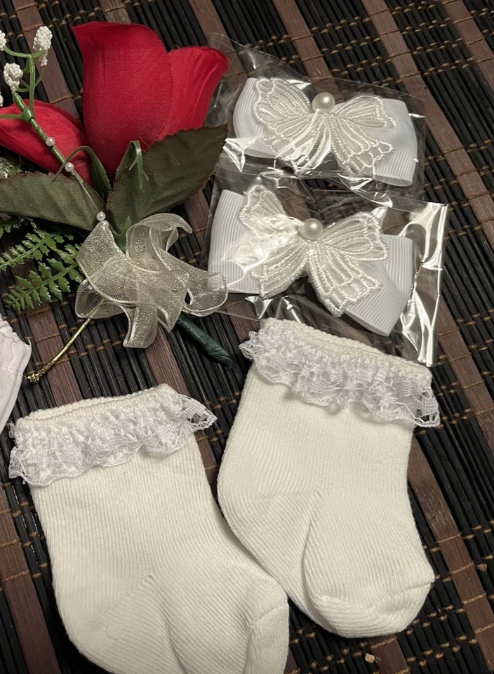 BLOOMERS ~ ЗАЖИМ В БАНТЫ ДЛЯ ВОЛОС ~ КРУЖЕВНЫЕ НОСКИ для CABBAGE PATCH KIDS куклы ~ ~ белый ~ ~ - Изображение 4 из 4