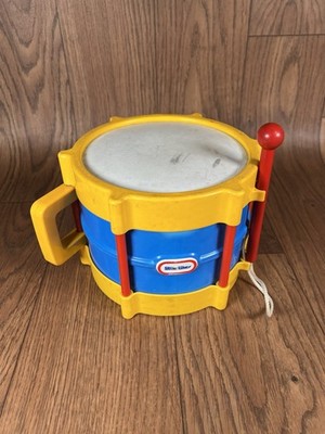 Vintage Little Tikes Rhythm Drum With Turn Crank & Drumstick Blue Yellow Red