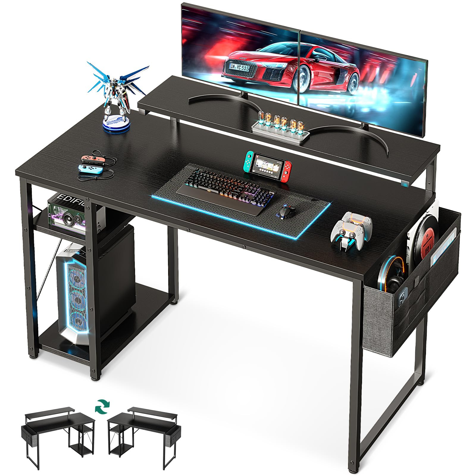 48-Inch Compact Computer Desk with Adjustable Monitor Stand for Home Office Use