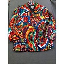 Chicos Women's Multi Color Geometric Sunburst Print Button Front Jacket Size 1