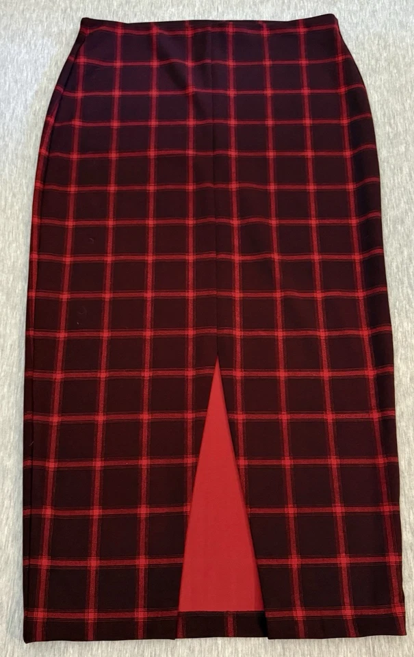 Falda lápiz forrada a cuadros roja súper linda para mujer de Old Navy, talla mediana Foto 2 de 3