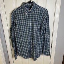 Ralph Lauren Button Down Shirt Mens Medium Blue Green Plaid Classic Fit Cotton