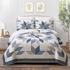 Bright Star Patchwork 3-Piece Quilt Set - Lightweight Coverlet Set, Floral Qu...
