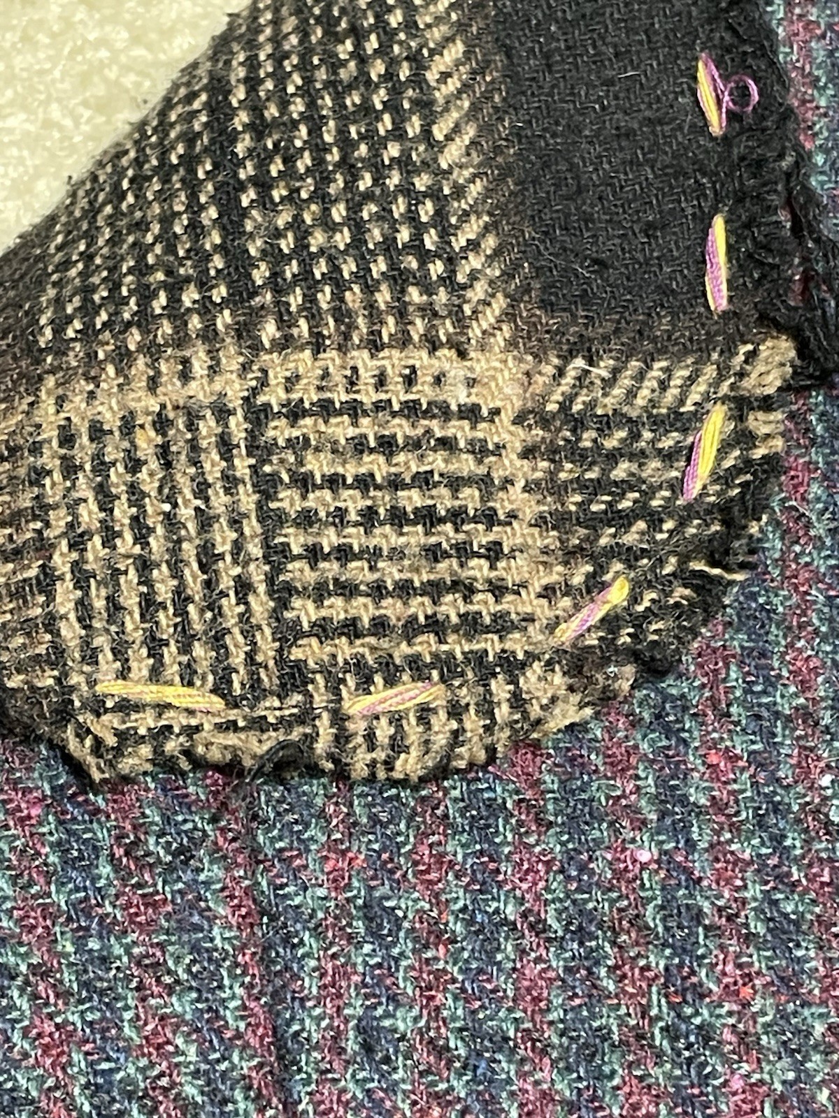 RAW 7 Wool Jacket Blazer Plaid Patchwork Appliqué… - image 7