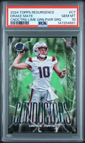 4891 Drake Maye 2024 Topps Resurgence #C-7 Lime Green Power Surge RC /15 PSA 10