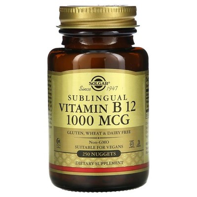 Solgar Sublingual Vitamin B12 (Cyanocobalamin), 1.000 mcg, 250 Nuggets