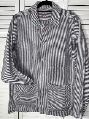 Alex Crane Linen Kite Jacket -M- Lines Striped Shirt Chore Coat