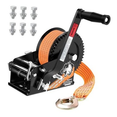 Boat Trailer Winch, Heavy Duty Hand Crank winch with 33FT Strap, 3500lb Orange