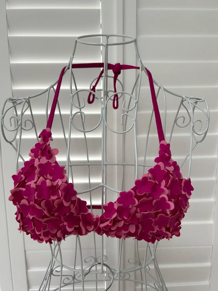 Bikini Calzedonia Cobey Italiano Vintage 2 Vías Aplique Flor Cerise Talla 12 Foto 2 de 4