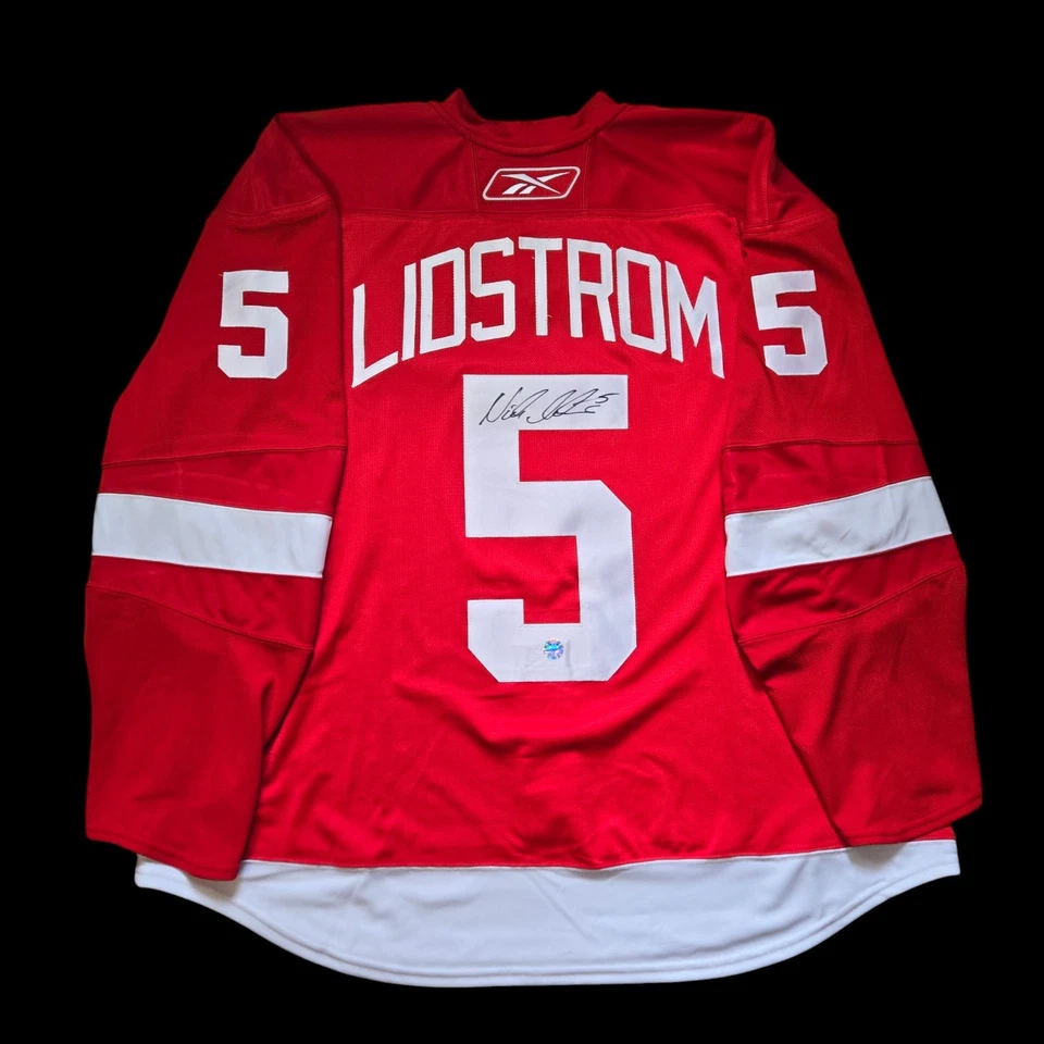 Camiseta de hockey firmada por Nicklas Lidstrom Detroit Red Wings Reebok Edge 1.0 certificado de autenticidad Foto 2 de 4