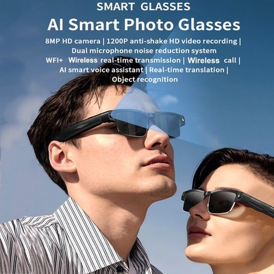 AI Smart Glasses ChatGPT 800W Camera 1200P Video Recording Real-Time Translation