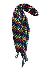 Vintage Disney Mickey Colorful Checkerboard Lightweight Fringed Scarf, 66  X 16