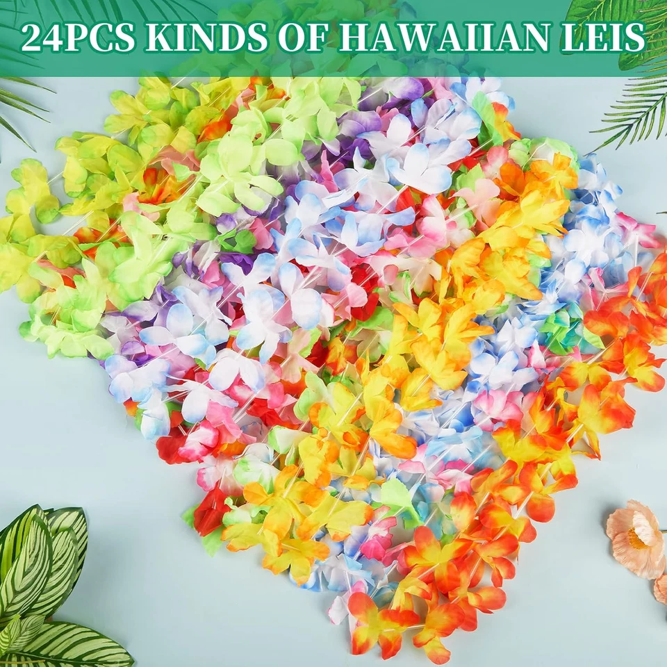 Decoraciones tropicales hawaianas Leis (24 piezas) para decoración de fiestas Luau y temas de verano Foto 3 de 4