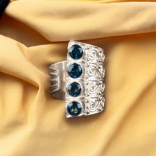 Natural London Blue Topaz Gemstone 925 Solid Silver Adjustable Ring All Size DB