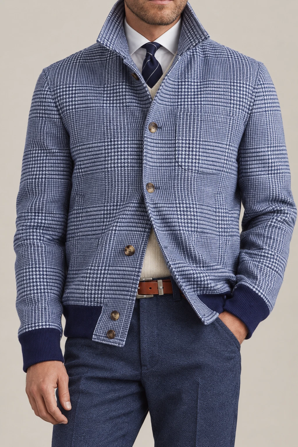 BRUNELLO CUCINELLI MEN'S INDIGO BLUE WOOL BLEND CHECKED JACKET MSRP $6045 (54) image 1