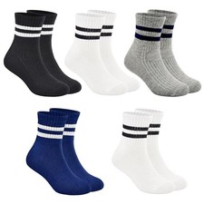 Boys  Girls Crew Socks - Cotton Athletic 6-8 Years Black white grey navy 5pk