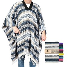 Traditional Mexican Baja Poncho Men and Women Authentic Gaban One Size Beige