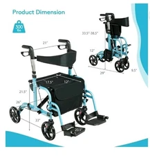 Goplus Folding Medical Rollator Walker Aluminum Transport Chair Adjustable, Blue