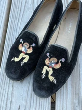 Stubbs & Wootton Mariachi Embroidered Black Velvet Slippers Rare Vintage Loafers