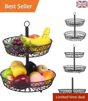 Eleganter zweistufiger schwarzer Obstkorb - stilvoller Küchenorganizer, robustes Design