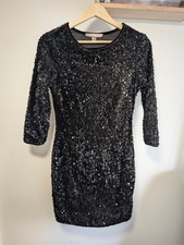 Forever 21 Contemporary Black Sequin Bodycon Mini Dress Party Evening UK 8