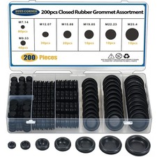 200 PCS 7 Sizes Rubber Grommet 200PCS Closed Kit, Black