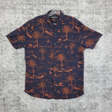Molokai Surf Co Shirt Mens XL Blue Tropical Palm Tree Floral Hawaiian Rayon