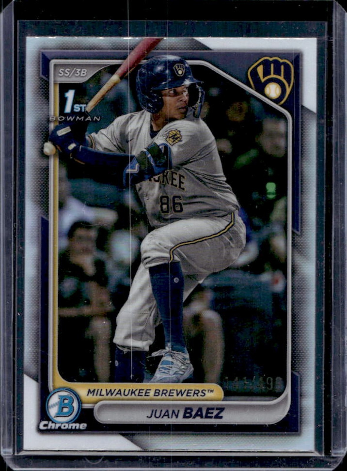 2024 Bowman Chrome Juan Baez Refractor 1st Prospect #41/499 Brewers