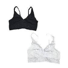 Felina Womens Set of 2 Wirefree Lace Bralette Medium Sz Black White Trendy Bras