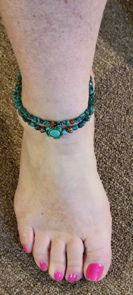 Pulseras al tobillo con cuentas turquesa 2 piezas Foto 3 de 4