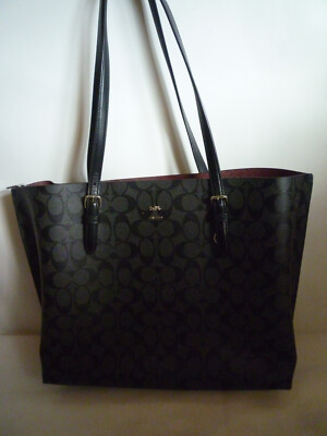 Coach Mollie Tasche aus charakteristischem Canvas schwarz gebraucht fehlendes Logo Coach C Logo