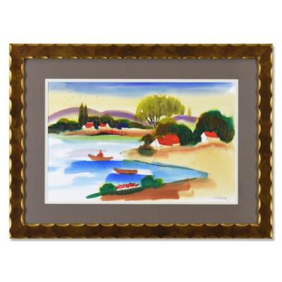 Moshe Leider, Framed Original Mixed Media Watercolor Painting, Hand Signed
