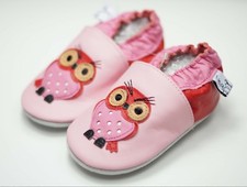 Leder Schuhe Puschen Hausschuhe Eule Gr 17 / 18 / 0 - 6Monate aus Echtleder NEU