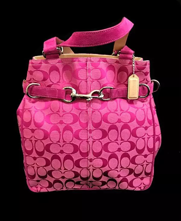 NEW COACH FUCHSIA PINK SIGNATURE C BELTED CARRYALL TOTE BAG PURSE