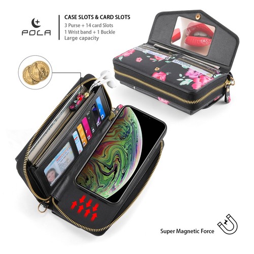 Printed Flower Lady Crossbody Handbag Wallet Magnetic Cover For iPhone 131415 16 - Picture 20 of 84
